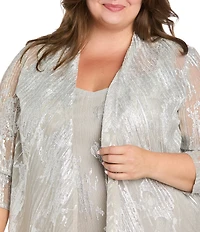 R & M Richards Plus Size Moonlight Foil Print Pleated Knit 3/4 Sleeve 2-Piece Jacket Dress