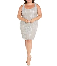 R & M Richards Plus Size Moonlight Foil Print Pleated Knit 3/4 Sleeve 2-Piece Jacket Dress