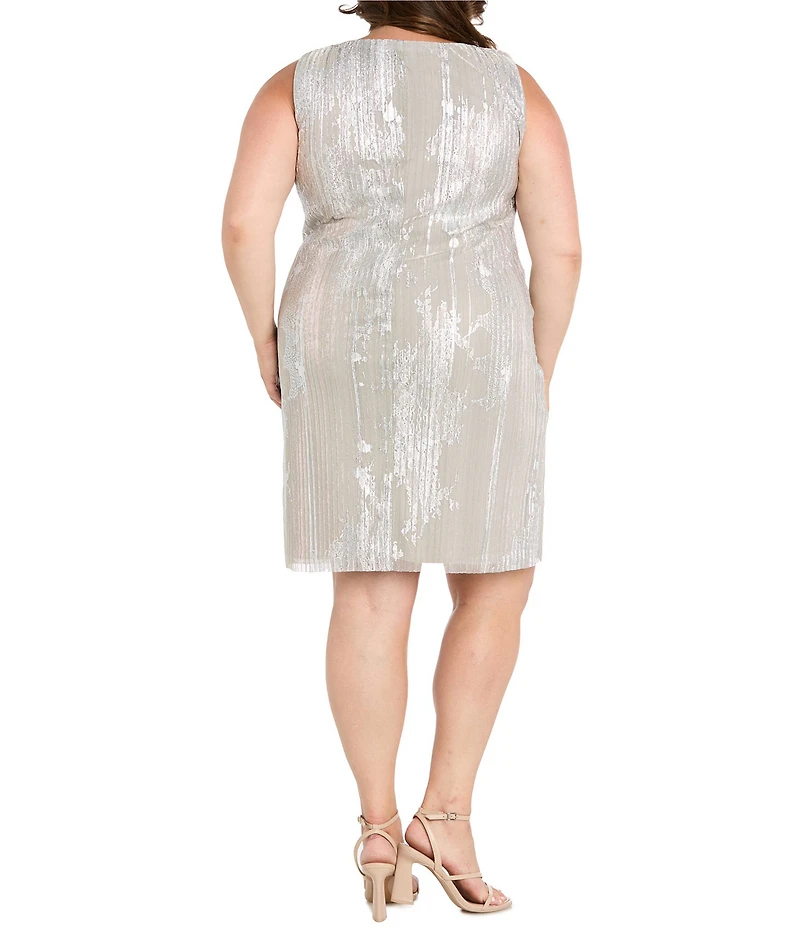 R & M Richards Plus Size Moonlight Foil Print Pleated Knit 3/4 Sleeve 2-Piece Jacket Dress