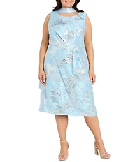 R & M Richards Plus Size Novelty Burnout Metallic Jacquard Fit And Flare Dress