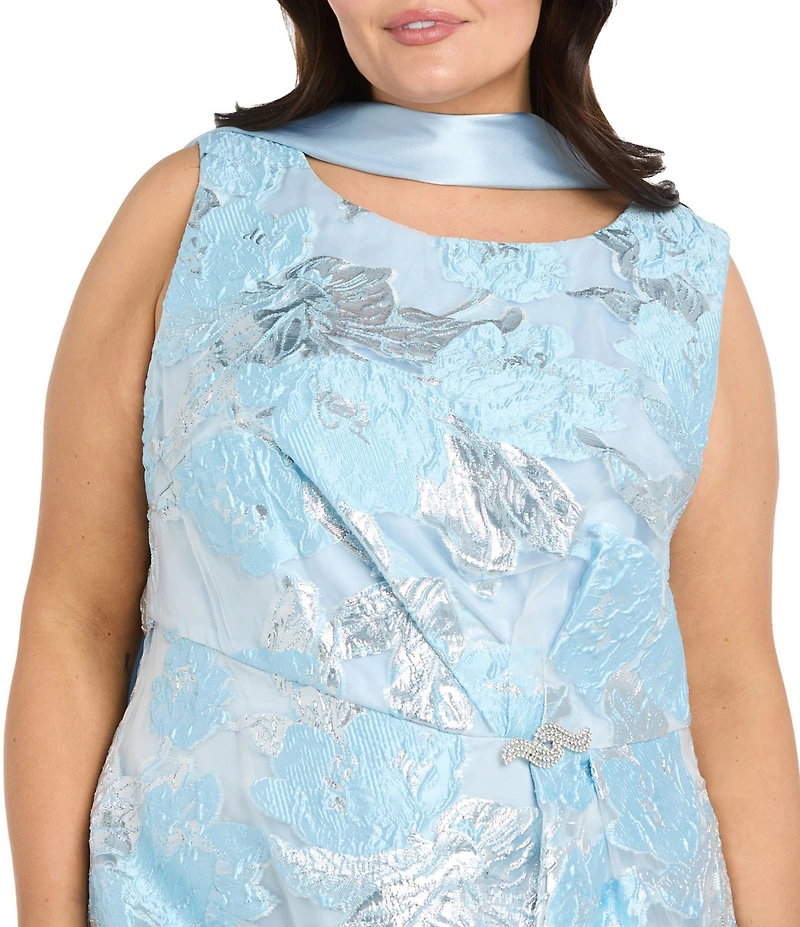R & M Richards Plus Size Novelty Burnout Metallic Jacquard Fit And Flare Dress