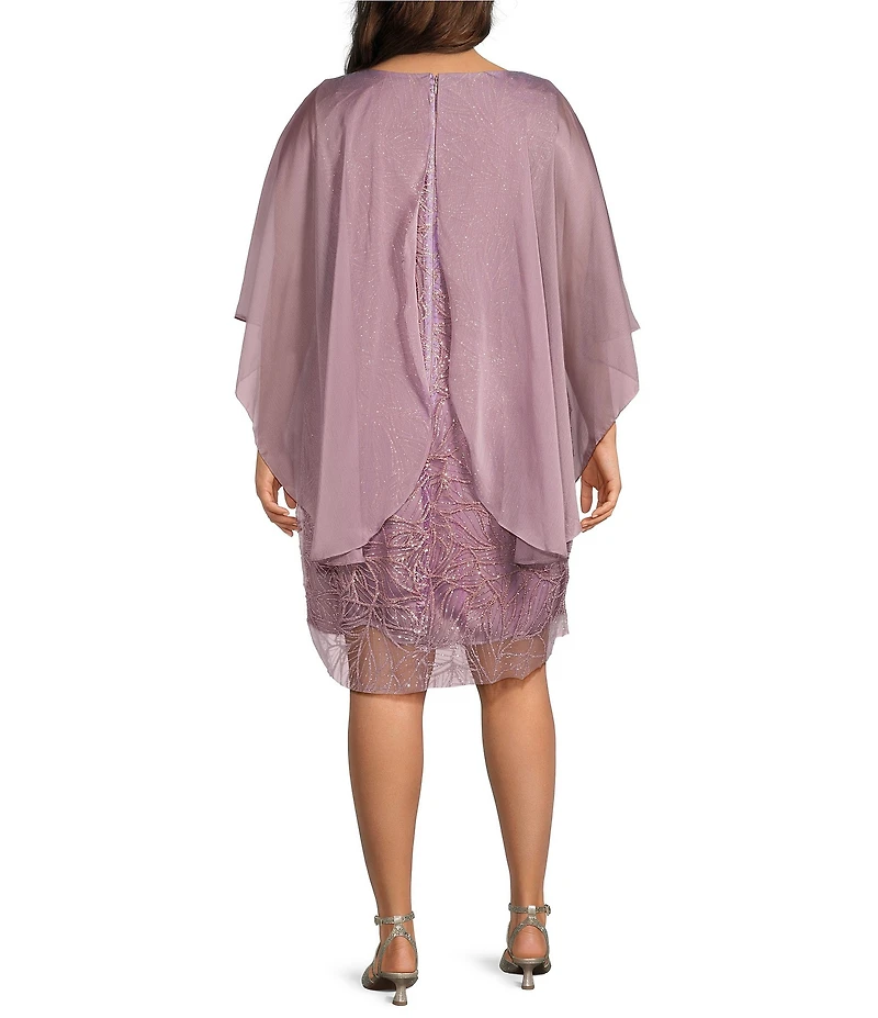 R & M Richards Plus Size Novelty Glitter Sheer Caplet Overlay Cocktail Dress
