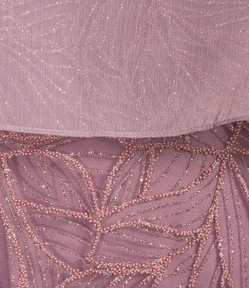 R & M Richards Plus Size Novelty Glitter Sheer Caplet Overlay Cocktail Dress