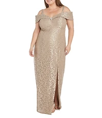 R & M Richards Plus Size Off The Shoulder Long Stretch Lace Dress