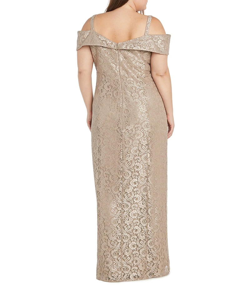 R & M Richards Plus Size Off The Shoulder Long Stretch Lace Dress