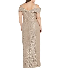 R & M Richards Plus Size Off The Shoulder Long Stretch Lace Dress