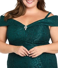 R & M Richards Plus Size Off The Shoulder Long Stretch Lace Dress