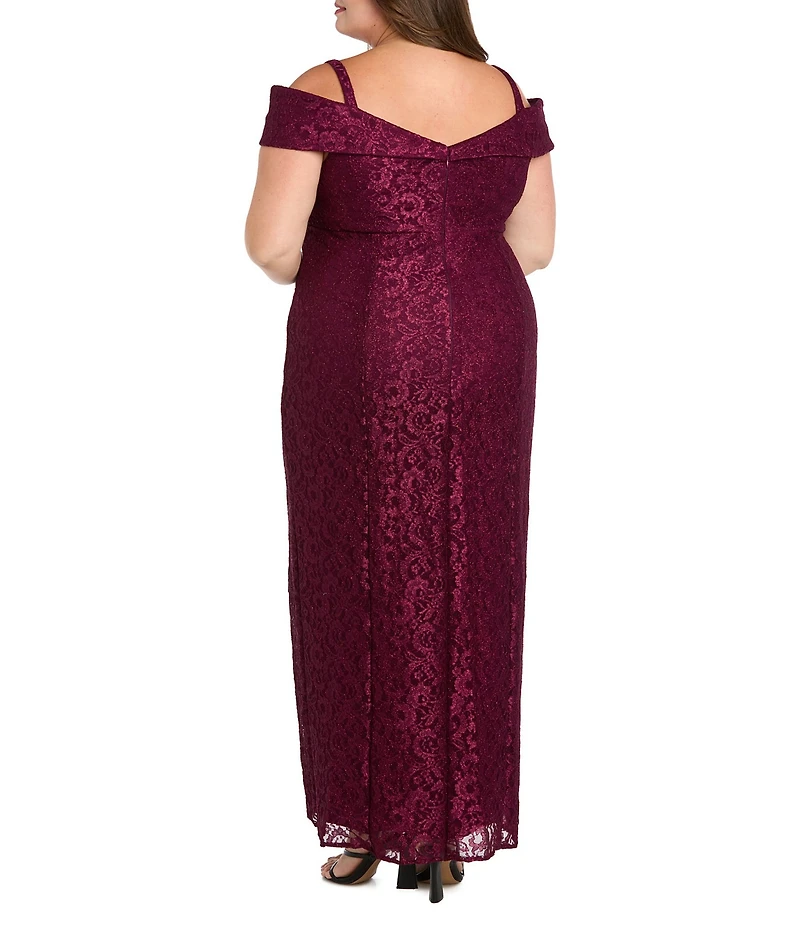 R & M Richards Plus Size Off The Shoulder Long Stretch Lace Dress