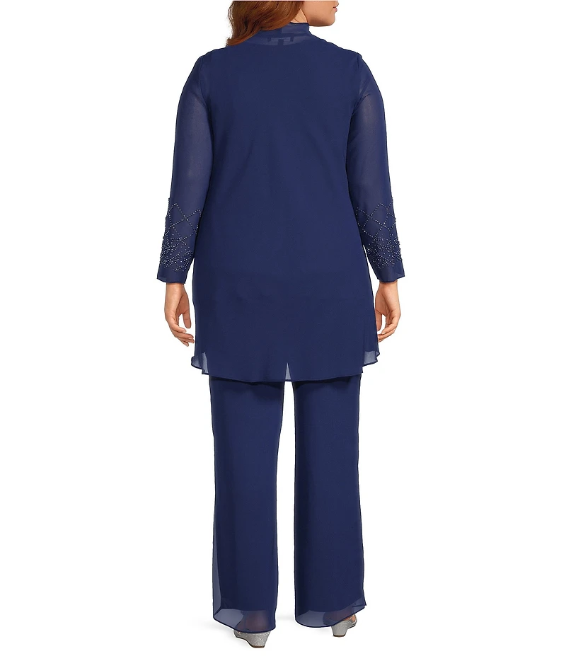 R & M Richards Plus Size Pebble Georgette Caviar Beaded 3-Piece Set