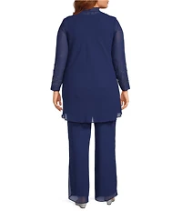 R & M Richards Plus Size Pebble Georgette Caviar Beaded 3-Piece Set