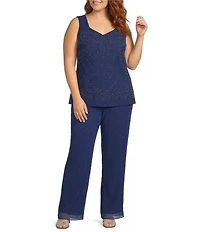 R & M Richards Plus Size Pebble Georgette Caviar Beaded 3-Piece Set