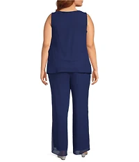 R & M Richards Plus Size Pebble Georgette Caviar Beaded 3-Piece Set