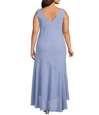 R & M Richards Plus Size Pebble Georgette V-Neck Tiered Ruffle High-Low Hem 3/4 Sleeve 2-Piece Jacket Dress