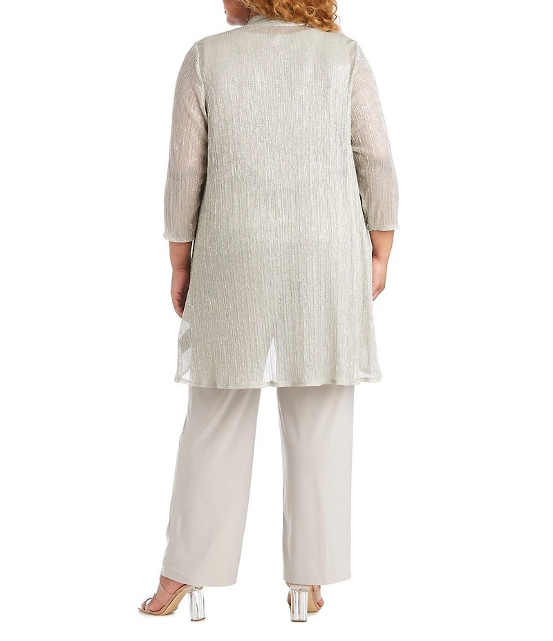 R & M Richards Plus Size Crinkle Metallic 3-Piece Pant Set