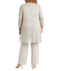R & M Richards Plus Size Crinkle Metallic 3-Piece Pant Set