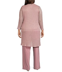 R & M Richards Plus Size Crinkle Metallic 3-Piece Pant Set