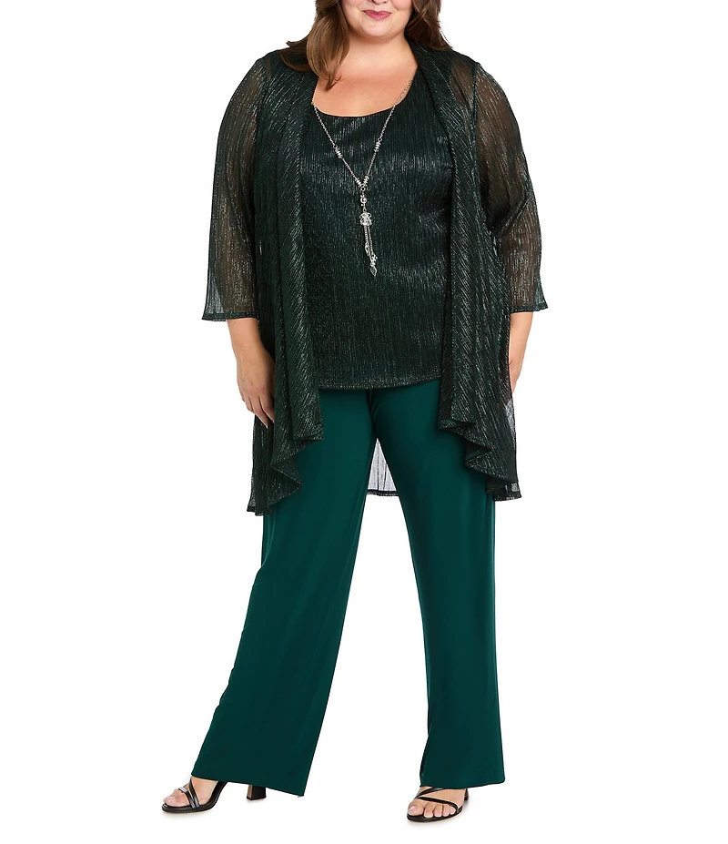 R & M Richards Plus Size Crinkle Metallic 3-Piece Pant Set