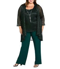 R & M Richards Plus Size Crinkle Metallic 3-Piece Pant Set