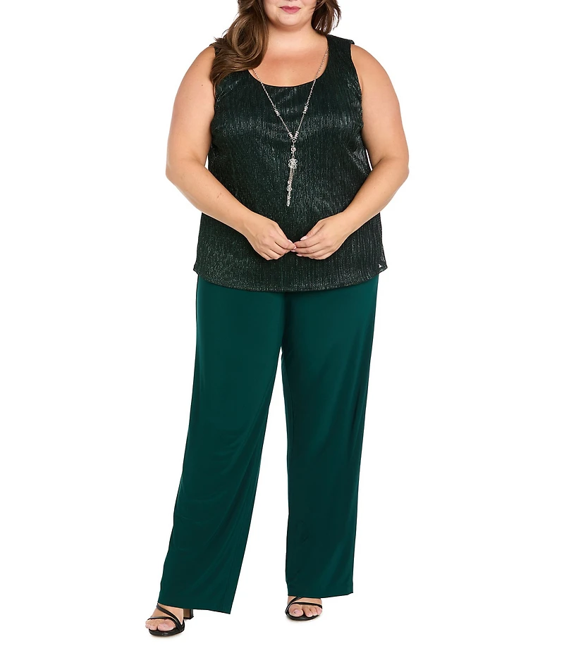 R & M Richards Plus Size Crinkle Metallic 3-Piece Pant Set