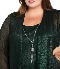 R & M Richards Plus Size Crinkle Metallic 3-Piece Pant Set