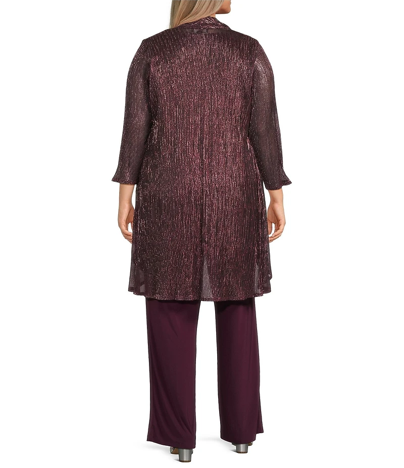 R & M Richards Plus Size Crinkle Metallic 3-Piece Pant Set