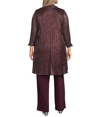 R & M Richards Plus Size Crinkle Metallic 3-Piece Pant Set