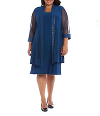 R & M Richards Plus Size Power Mesh 3/4 Sleeve 2-Piece Jacket Dress