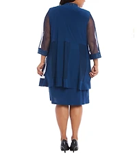 R & M Richards Plus Size Power Mesh 3/4 Sleeve 2-Piece Jacket Dress
