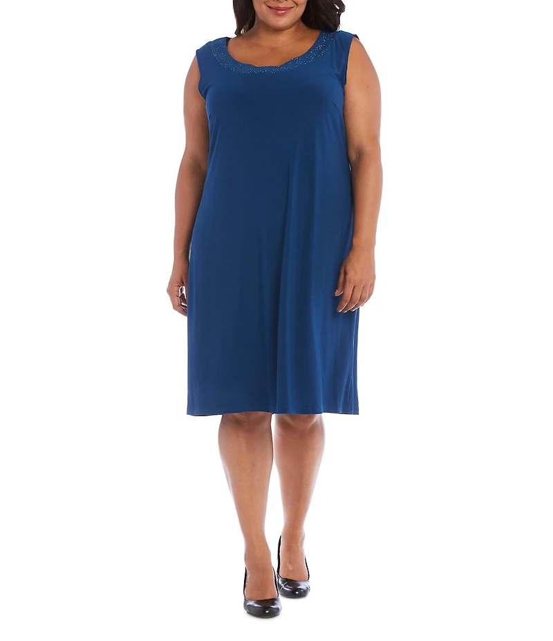 R & M Richards Plus Size Power Mesh 3/4 Sleeve 2-Piece Jacket Dress