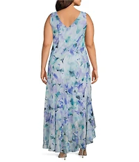 R & M Richards Plus Size Printed Lurex Chiffon Bolero High Low Ruffle Hem Jacket Dress