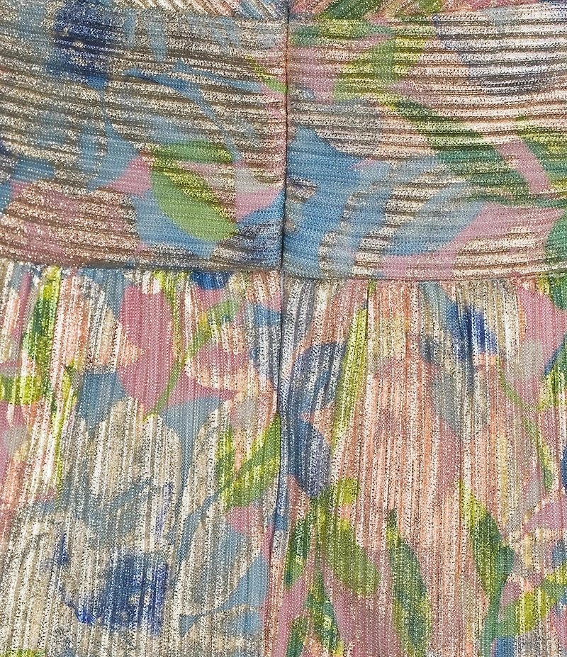 R & M Richards Plus Size Printed V-Neck Sleeveless Metallic Crinkle Rhinestone Waist Dress