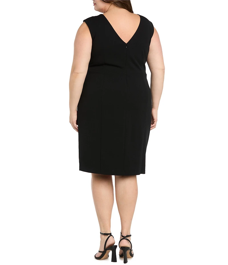 R & M Richards Plus Size Rhinestone Trim Front Twist Sheath Dress