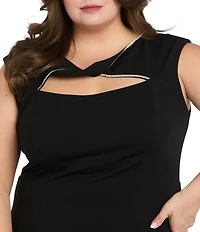 R & M Richards Plus Size Rhinestone Trim Front Twist Sheath Dress