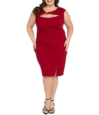 R & M Richards Plus Size Rhinestone Trim Front Twist Sheath Dress