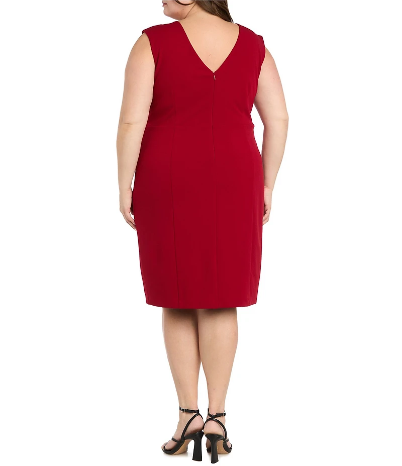 R & M Richards Plus Size Rhinestone Trim Front Twist Sheath Dress
