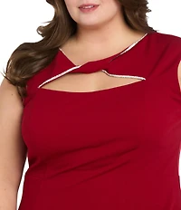 R & M Richards Plus Size Rhinestone Trim Front Twist Sheath Dress