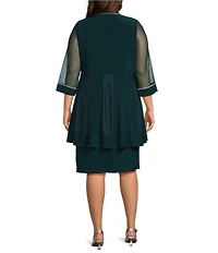 R & M Richards Plus Size Scoop Neck 3/4 Sleeve Rhinestone Trim 2-Piece Jacket Dress Set