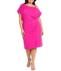 R & M Richards Plus Size Short Cap Sleeve Scuba Crepe Dress