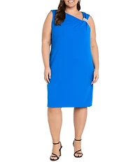 R & M Richards Plus Size Sleeveless Asymmetrical Neck Rhinestone Detail Knee Length Dress