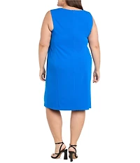 R & M Richards Plus Size Sleeveless Asymmetrical Neck Rhinestone Detail Knee Length Dress