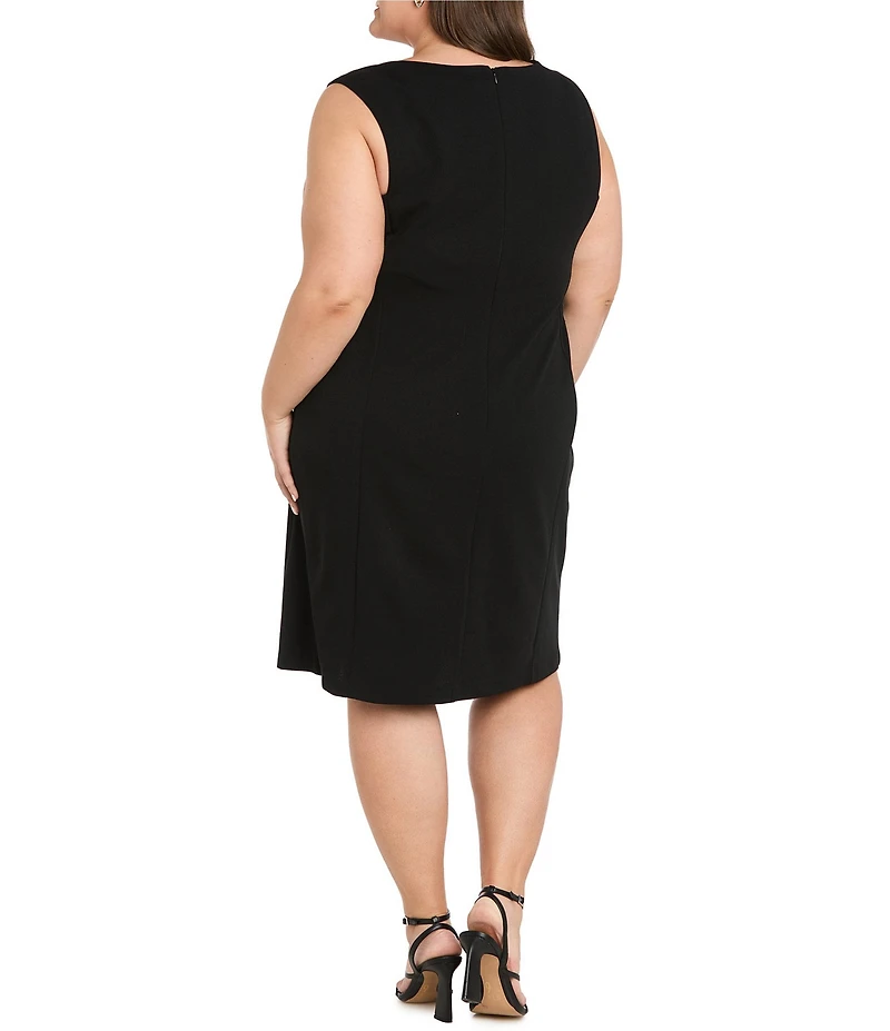 R & M Richards Plus Size Sleeveless Asymmetrical Neck Rhinestone Detail Knee Length Dress