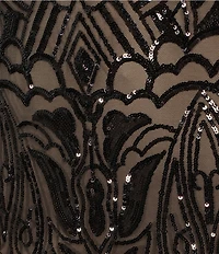R & M Richards Plus Size Sleeveless V-Neck Sequin Godet Skirt Long Dress