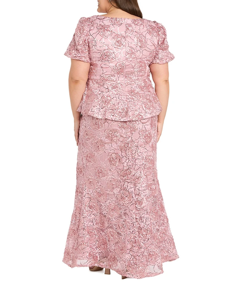 R & M Richards Plus Size Soutache Puff Sleeve Long Dress