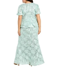 R & M Richards Plus Size Soutache Puff Sleeve Long Dress