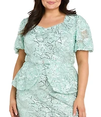 R & M Richards Plus Size Soutache Puff Sleeve Long Dress