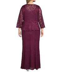 R & M Richards Plus Size Stretch Lace Charmeuse Round Neck 3/4 Sleeves Glitter 2-Piece Jacket Dress
