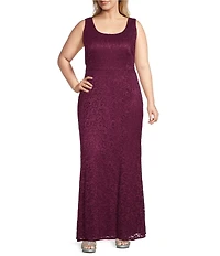R & M Richards Plus Size Stretch Lace Charmeuse Round Neck 3/4 Sleeves Glitter 2-Piece Jacket Dress