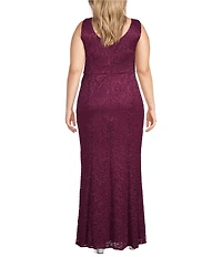 R & M Richards Plus Size Stretch Lace Charmeuse Round Neck 3/4 Sleeves Glitter 2-Piece Jacket Dress