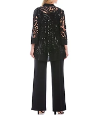 R & M Richards Plus Size Scoop Neck 3/4 Sleeve Swirl Sequin Jacket 2-Piece Pant Set
