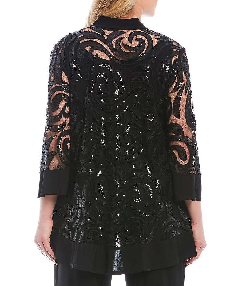 R & M Richards Plus Size Scoop Neck 3/4 Sleeve Swirl Sequin Jacket 2-Piece Pant Set